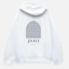 jaali-lattice-hoodie-white-back JAALI — Lattice Hoodie in white, back view with the arched jaali lattice and JAALI wordmark