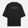 aurum-terry-oversized-tee-black-back AURUM — Terry Oversized Tee in black, back view with the Au element tile and AURUM wordmark