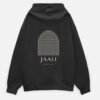 jaali-lattice-hoodie-black-back JAALI — Lattice Hoodie in black, back view with the arched jaali lattice and JAALI wordmark