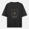THE SEEKER — Oversized Tee in black, back view with the compass-star archetype card on the back