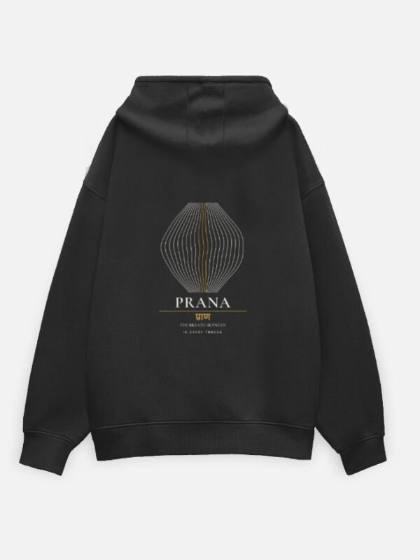 prana-breath-hoodie-black-back PRANA — Breath Hoodie in black, back view with the breath-flow line drawing on the back