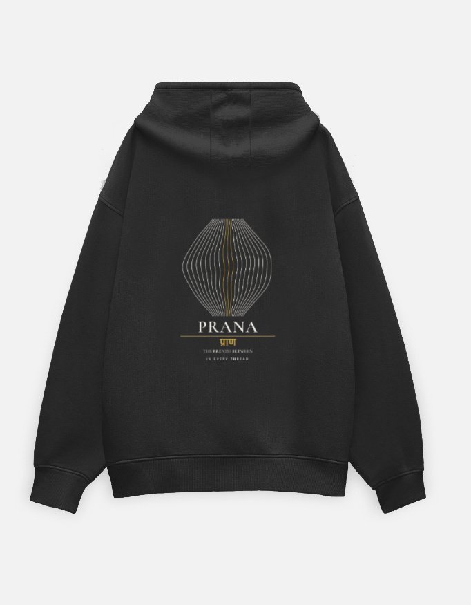 prana-breath-hoodie-black-back PRANA — Breath Hoodie in black, back view with the breath-flow line drawing on the back