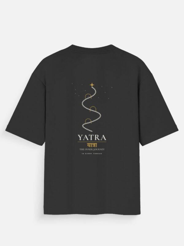 yatra-inner-journey-oversized-tee-black YATRA — Inner Journey Oversized Tee in black, back view with path to a star and यात्रा