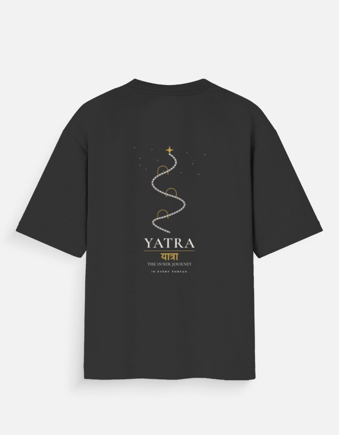 yatra-inner-journey-oversized-tee-black YATRA — Inner Journey Oversized Tee in black, back view with path to a star and यात्रा
