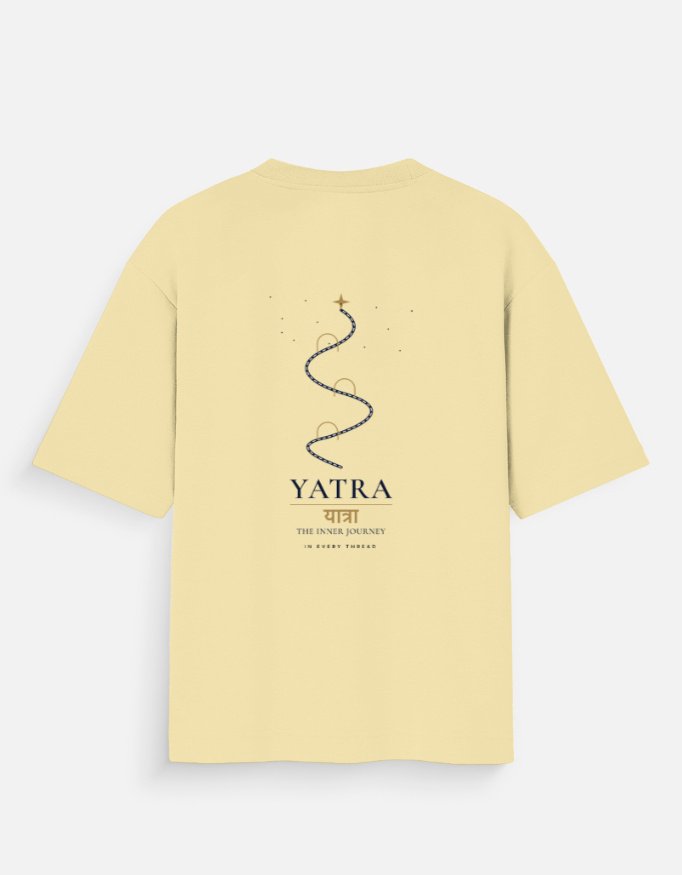yatra-inner-journey-oversized-tee-beige YATRA — Inner Journey Oversized Tee in beige, back view with path to a star and यात्रा