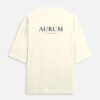 aurum-terry-oversized-tee-off-white-back AURUM — Terry Oversized Tee in off white, back view with the Au element tile and AURUM wordmark