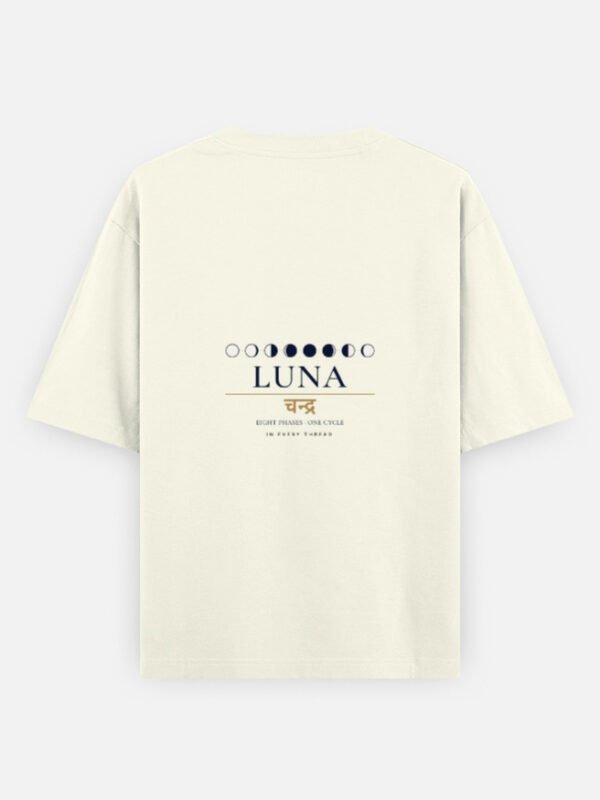 LUNA — Moon Phase Tee in off white, back view with the eight moon phases on the upper back