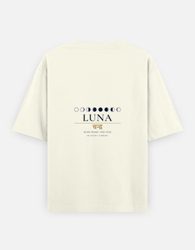 luna-moon-phase-tee-off-white-back LUNA — Moon Phase Tee in off white, back view with the eight moon phases on the upper back