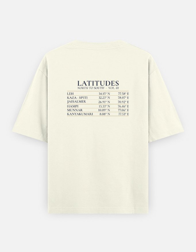 latitudes-offwhite-back LATITUDES Oversized Tee in off white, back view with the six-place coordinates table