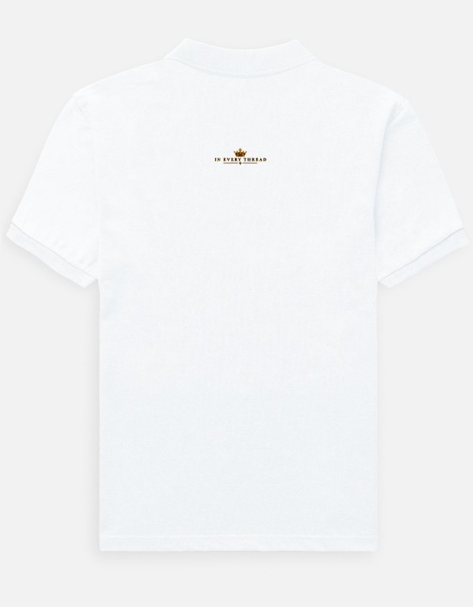 luxoriq-crest-polo-phoenix-back LUXORIQ Crest Polo in white, back view with IN EVERY THREAD embroidered at the nape