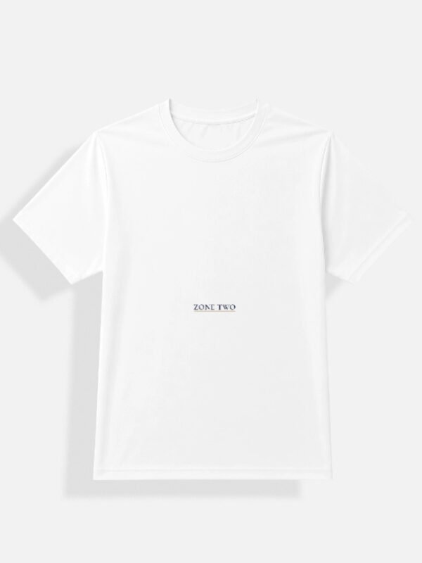 zone-two-dry-fit-tee-white-front ZONE TWO — Dry-Fit Tee in white, front view with the ZONE TWO wordmark at the chest