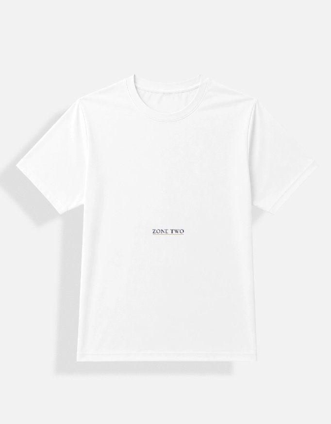 ZONE TWO — Dry-Fit Tee in white, front view with the ZONE TWO wordmark at the chest