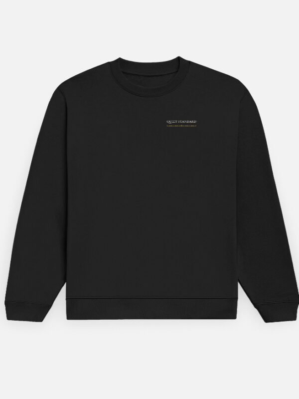 quiet-standard-sweatshirt-black-front QUIET STANDARD — Sweatshirt in black, front view with QUIET STANDARD at the left chest