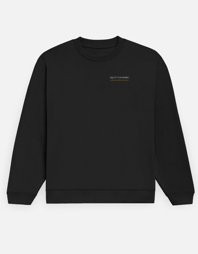 quiet-standard-sweatshirt-black-front QUIET STANDARD — Sweatshirt in black, front view with QUIET STANDARD at the left chest
