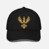 UDAAN — Crest Cap in black with the gold embroidered phoenix, front view