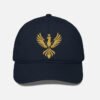 UDAAN — Crest Cap in navy blue with the gold embroidered phoenix, front view