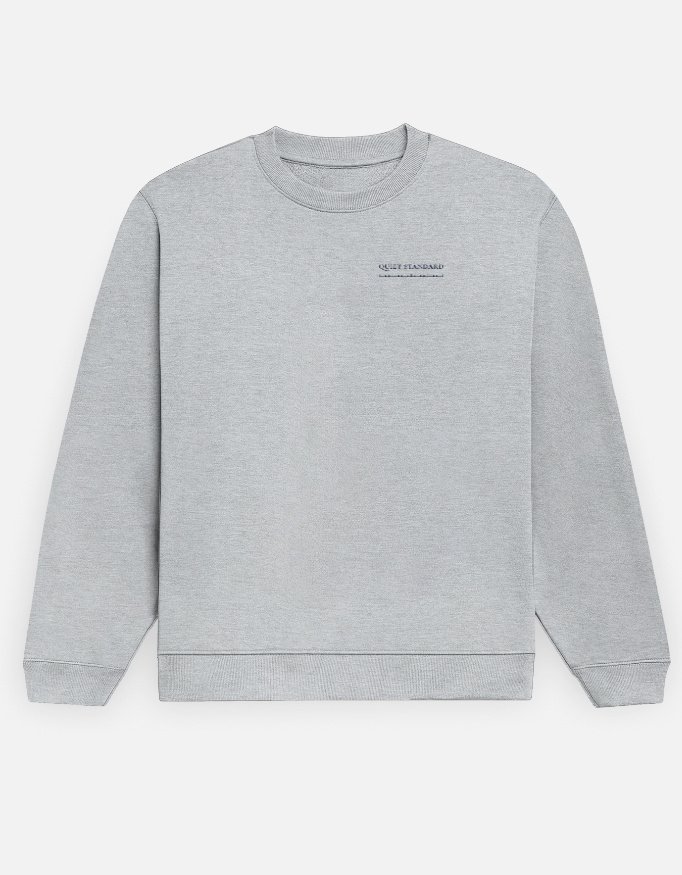 quiet-standard-sweatshirt-grey-melange-front QUIET STANDARD — Sweatshirt in grey melange, front view with QUIET STANDARD at the left chest