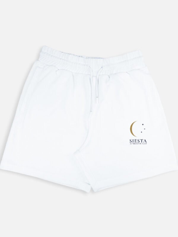 SIESTA — Terry Shorts in white, crescent moon and stars on the left leg