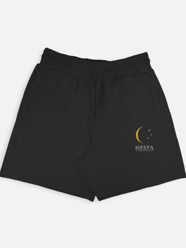 siesta-terry-shorts-black SIESTA — Terry Shorts in black, crescent moon and stars on the left leg