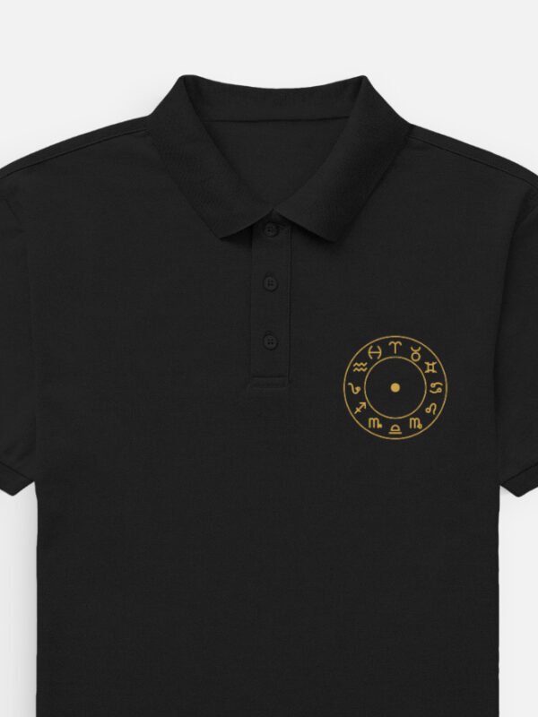 rashi-zodiac-polo-black RASHI — Zodiac Polo in black, left chest embroidery of twelve zodiac marks