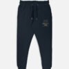 shanti-joggers-navy-blue SHANTI — Mindful Movement Joggers in navy blue, left-leg print of wave lines, SHANTI and शान्ति