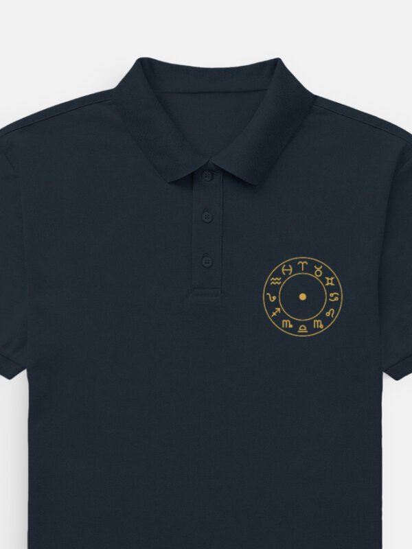 RASHI — Zodiac Polo in navy blue, left chest embroidery of twelve zodiac marks