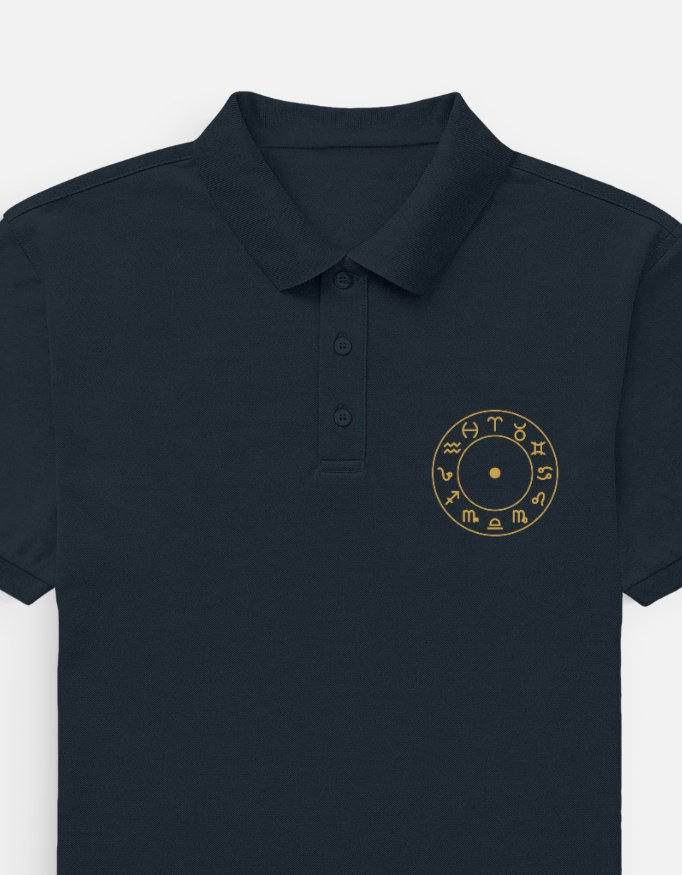 rashi-zodiac-polo-navy-blue RASHI — Zodiac Polo in navy blue, left chest embroidery of twelve zodiac marks