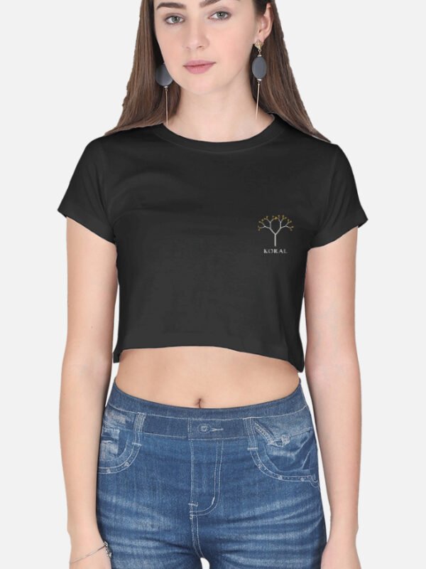 koral-crop-top-black KORAL — Crop Top in black, left chest coral line drawing