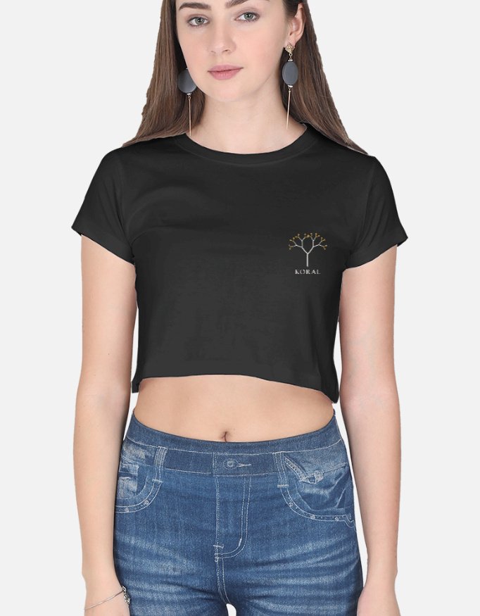 koral-crop-top-black KORAL — Crop Top in black, left chest coral line drawing