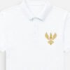 luxoriq-crest-polo-phoenix-front LUXORIQ Crest Polo in white, front view with the embroidered gold phoenix at the left chest