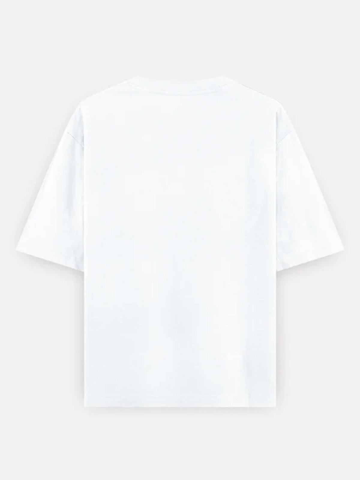 The House Tee in white, back view, left blank