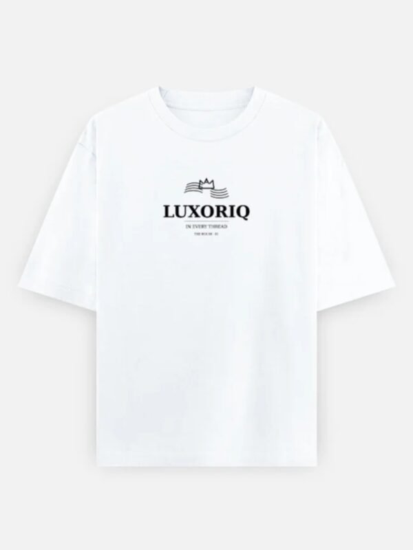 The House Tee in white, front view with the small chest print